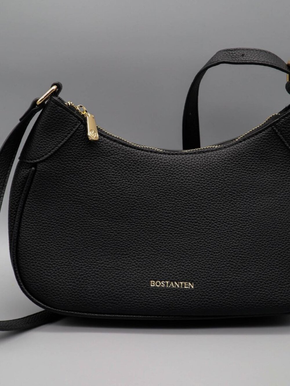 Bostanten Vegan Pebbled Leather Black Crescent Shoulder Bag Purse Hobo 12"L